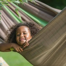 Famiglia Amaca Flora Cioccolato Marrone-Verde a Righe - La Siesta Bio Baumwol