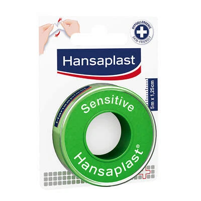 Hansaplast Sensitive Fixierpflaster 5m x 1,25cm Latex Frei Hypoallergen Rolle - Bild 1 von 2