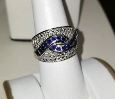 Anillo Ross Simons Plata de Ley 925 Ancho Zafiro Azul Racimo Remolino Foto 1 de 4