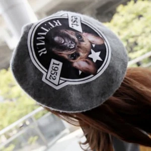 Brand New Designer Look Ladies Womens French Bulldog Grey Woolen Beret Hat Cap - Picture 1 of 3