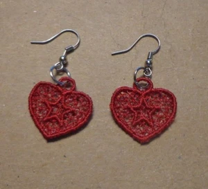 Earrings - Free Standing Lace - Machine Embroidered - Hand-Crafted - Silver-tone - Picture 1 of 3