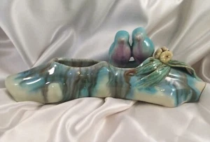 Vintage blue birds branch log ceramic vase posy pot bowl dish pottery china - Picture 1 of 10