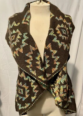 John Paul Richard Open Cardigan Vest M Southwest Aztec Boho Brown Festive EUC - Image 1 of 4