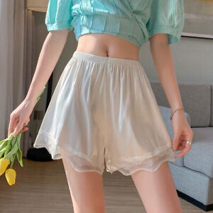 Womens Satin Lace Underwear Frilly Pettipants Bloomers Half Slip Short Pants US