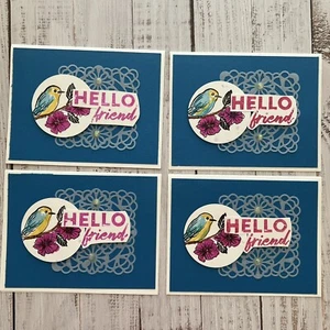 homemade greeting cards hello friend friendship colorful bird flower - Picture 1 of 2