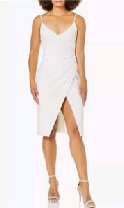 Black Halo Women's Bowery Sheath Dress White 4 Stretch Faux Wrap V-Neck USA - Picture 1 of 5