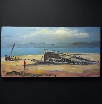 TABLEAU PEINTURE acrylique sur bois de Christian PASTORÉ Marine bateaux Bretagne - Photo 1/4