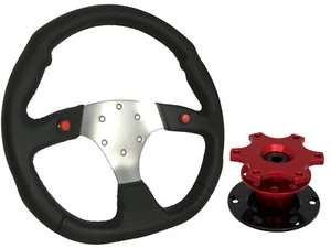 F1 CHROME Steering Wheel + Red Quick Release boss TR for VOLKSWAGEN - Picture 1 of 5