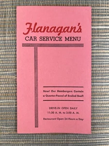 Vtg Flanagan's Car Service Menu Portland Oregon Jaw Stretcher Hamburger Drive-in - Picture 1 of 3