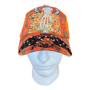 Super Rare Vintage Y2K Christian Audigier Trucker Hat Orange With Rhinestones - Picture 1 of 10