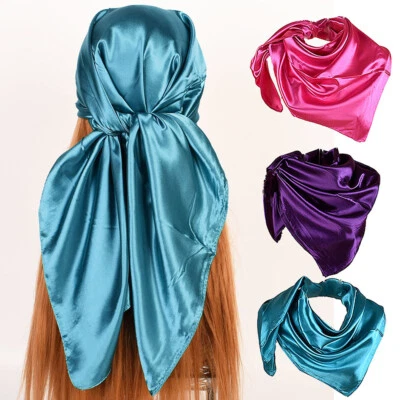 90*90cm Hijab Headscarf Silk Satin Scarf Small Square Shawls Bandanna Fashion - Image 1 of 4
