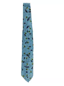 Structure Men's Novelty Necktie, Checkered Leaves Flowers Yellow. Linen / Silk. - Picture 1 of 5
