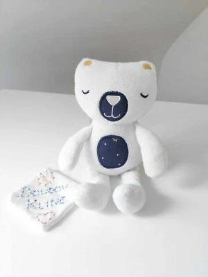 Peluche/Doudou Chat/Ours Blanc Bleu Marine Etoile Doré 21cm - Prémaman Orchestra - Photo 1/4