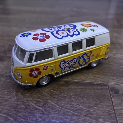 Kinsmart 1962 yellow Volkswagen Classical Bus-Die Cast-Peace & Love, Pull Back. - Image 1 of 4