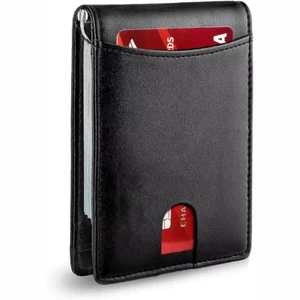 Billetera delgada minimalista para hombre con clip de dinero RFID bloqueo bolso de bolsillo frontal - Imagen 1 de 9