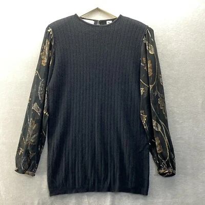 Suéter Evan Picone Angora Lana de Cordero Conejo Talla L Negro Hoja Transparente Estampado Manga Foto 1 de 4