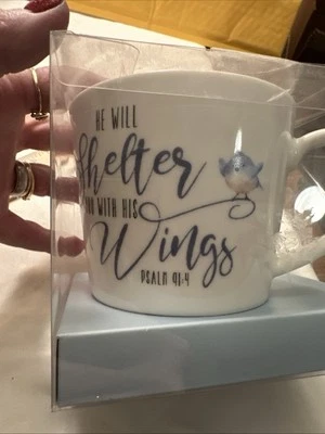 Christian art Mug, 12oz.  “He Will Shelter With His Wings” - Image 1 of 4