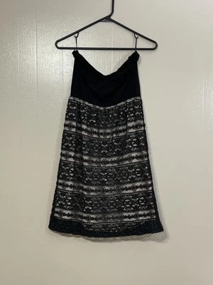 AQUA Black Lace Overlay Sweetheart Strapless Sheath Party Dress Size L       C83 - Image 1 of 4