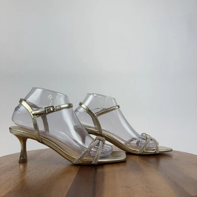 Nuevas sandalias para mujer Jewel Badgley Mischka Maci doradas estrás correa al tobillo talla 7 Foto 1 de 4