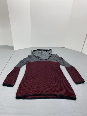 Calvin Klein Sweater Womens Medium Black Red Cowl Neck Tunic Colorblock Knit Foto 1 de 4