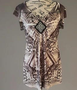 One World Multicolor Beaded Blouse Women's Size M Short Sleeve Top - Picture 1 of 6