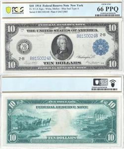 1914 $10 Federal Reserve Note Fr-911a PCGS Gem CU-66 PPQ - Picture 1 of 3