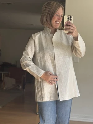 Cárdigan Chaqueta Eileen Fisher Talla Pequeña Seda Elegante Blanco Marfil Crema  Foto 1 de 4