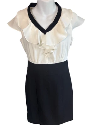 Vestido Vaina The Limited Negro Crema Volantes Talla 0 Manga Gorra Falda Lápiz Trabajo Foto 1 de 4