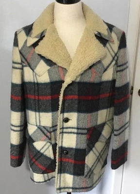 Abrigo Chaqueta Forrada Woolrich Para Hombres Rancho Western Sherpa A Cuadros Mezcla de Lana Pesada 42 Foto 1 de 4