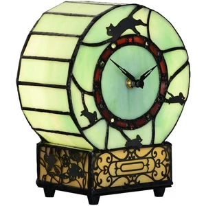 L10970 Cat and Mouse Tiffany Style Stained Glass Desk Clock Table Lamp for Ho... - Picture 1 of 8