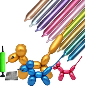 260 Long Balloons Kit with Pump Shiny Metallic Latex Twisting Balloons for Ball - Picture 1 of 2