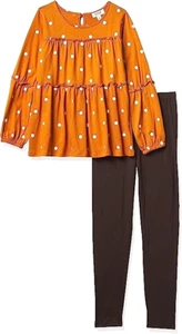 NWT Speechless Girls' Long Sleeve Tiered Top & Leggings Set, Burnt Orange/Brown - Picture 1 of 5