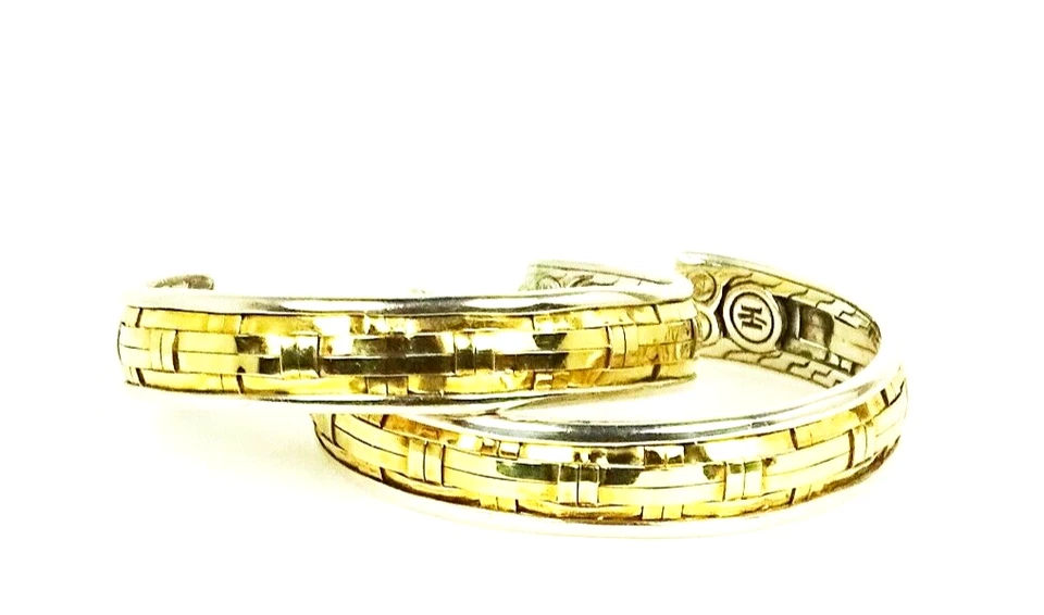 John Hardy 18k Gold Sterling Silver Dot Silang Medium Hoop Earrings 10g