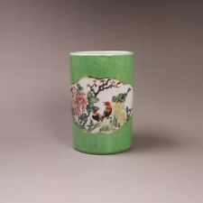 4.7" Chinese Porcelain Green Glaze Chrysanthemum Animal Bird Teacaddy Pot