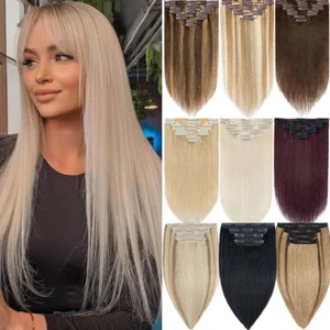 LIQUIDACIÓN Extensiones de Cabello Cabeza Completa Clip 8 Piezas Sedoso 100% Remy Cabello Humano Real - Imagen 1 de 54