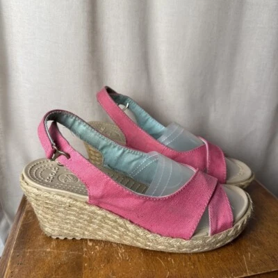 Sandalias de cuña alpargata de lino rosa Crocs talla 7 para mujer Foto 1 de 4