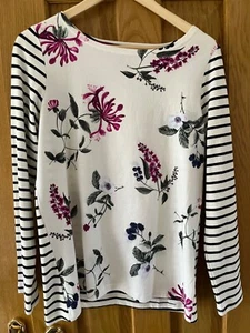 Joules Ladies Navy Striped & Floral Long Sleeves Cotton Top Jumper Size 12 - Picture 1 of 4