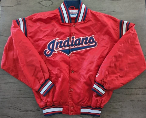 Vintage Cleveland Indians Jacket Mens XL Red Starter Satin Snap Up Cover