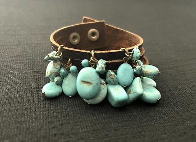 Pulsera JENNY RABELL Multi Turquesa Dije Cuero Tocado a Mano Ajustable Foto 1 de 4