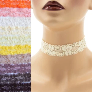 Stretch Lace Choker 1 - 1.25 inch wide custom necklace 25 - 30 mm elastic Brown+ - Picture 1 of 16