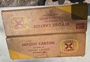Caja de depósito Lucky Lager vintage, paquete de 24 11 oz Stubby, General Brewing - Imagen 1 de 11