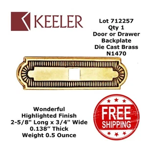 BACKPLATE DOOR - DRAWER Cast Brass 2-5/8" x 3/4" Keeler N1470 Highlighted 712257 - Picture 1 of 3