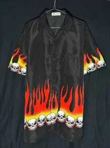 Guo Zhi Ting Vintage shirt Hot Fire Skulls Design Fire Art rave - Picture 1 of 10
