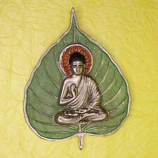 Buddha on Green Leaf Wall Hanging Mask Metal Home Office Wall Decor Figurine
