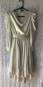 Vtg GENETPELSONE Cream/Ivory Embroidered Floral Dress Womens Cocktail Wedding - Picture 1 of 14