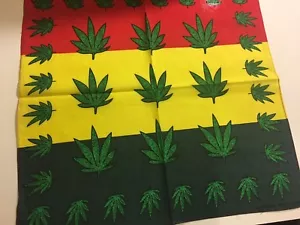 RASTA WITH SMALL MARIJUANA LEAVES LEAF POT WEED BANDANA100% COTTON. - Picture 1 of 3