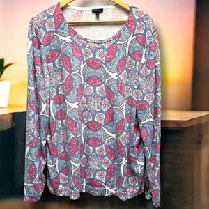 Talbots Women's Longsleeve Lightweight Knit Pink/Lavendar Paisley Print Sweater - Picture 1 of 5