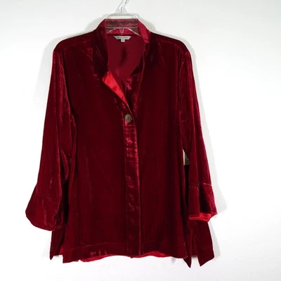 Camisa John Mark Terciopelo Botón Frontal Para Mujer Talla 1X Roja Vacaciones Cuello Alambre Foto 1 de 4