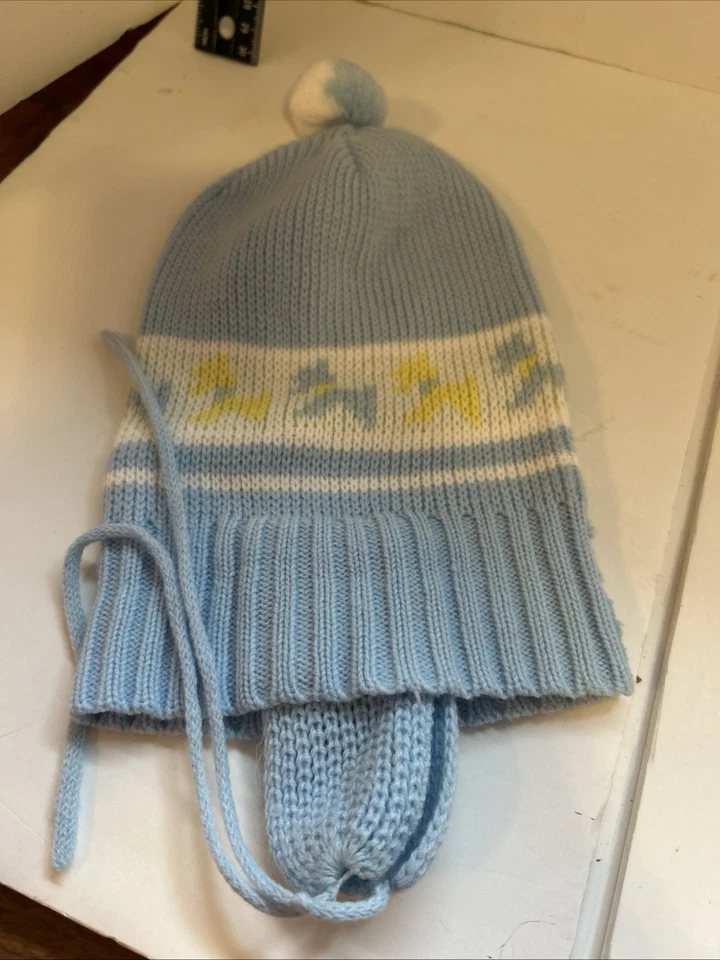 Vintage Baby Boys Blue knit Winter Hat With Dogs size 0-6 Mo. - Image 1 of 1