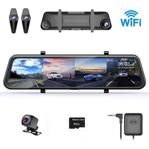 4 Channels Car Dash Cam 12 Inch WIFI GPS 360 Degree Panoramic Rearview Mirror - Picture 1 of 11